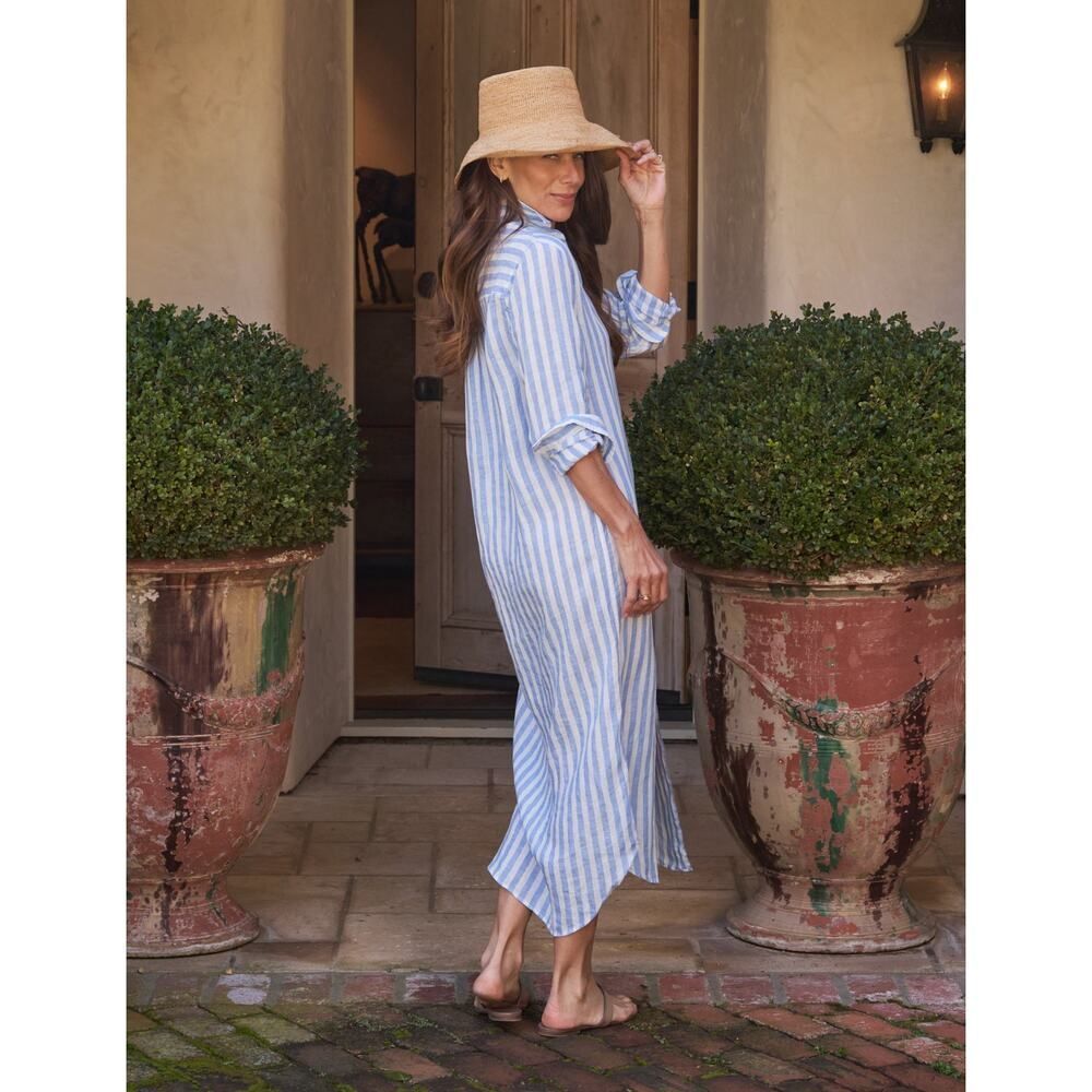 Frank & Eileen RORY dress in Wide White and Blue Stripe in Classic Linen small - Picture 2 of 9